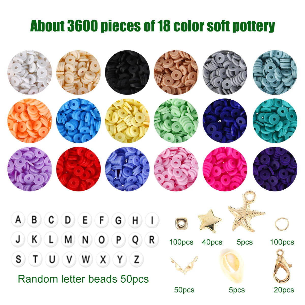 3600pcs Clay Beads Set 18 Colors 6mm DIY Jewelry Making Kit Jewelry Making Kit Nixie