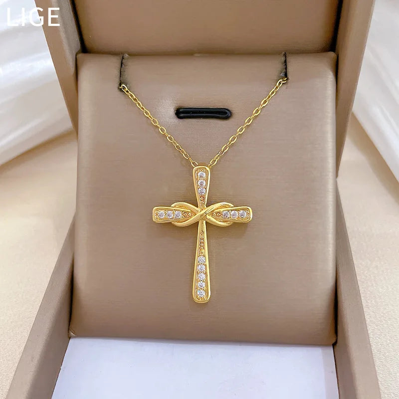 Women's Gold Cross Pendant Necklace | Stainless Steel Choker Pendant Necklace Nixie