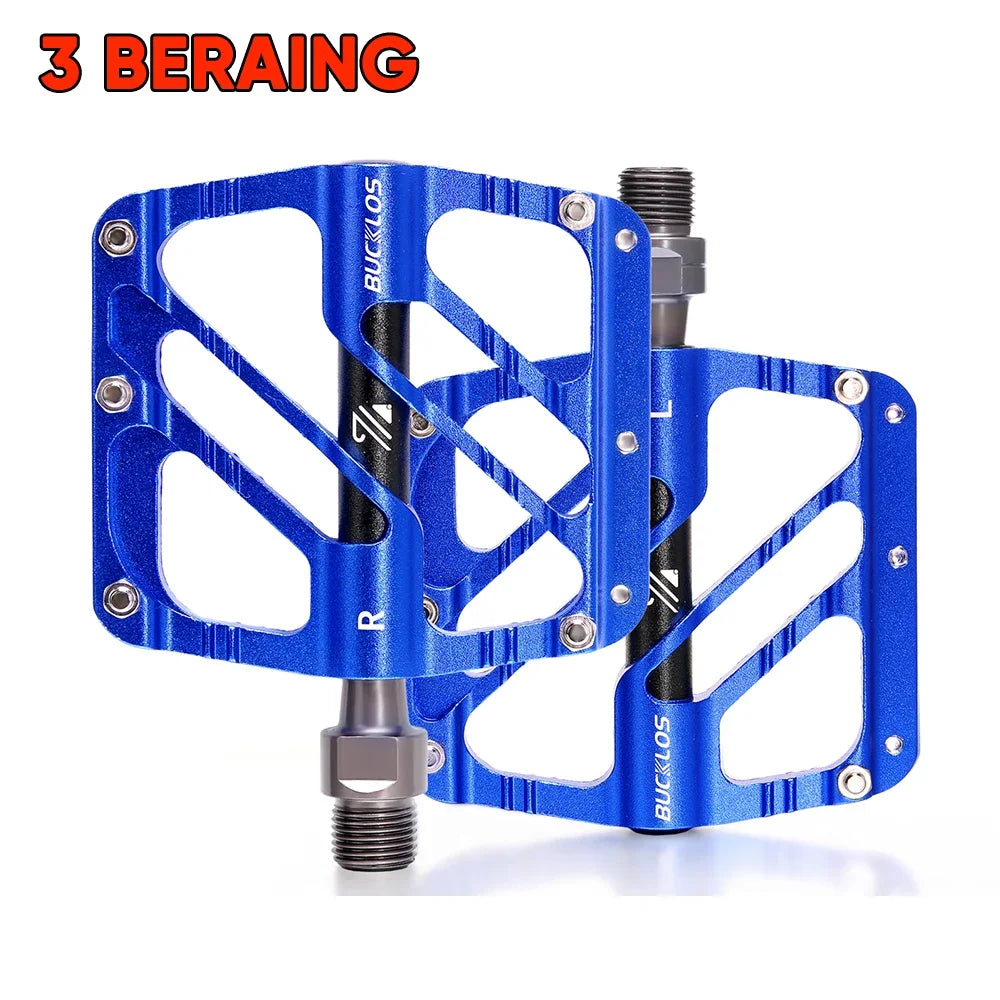 BUCKLOS Ultralight MTB Flat Pedals – 3 Sealed Bearings Flat Bike Pedals Nixie 3 Bearing Blue