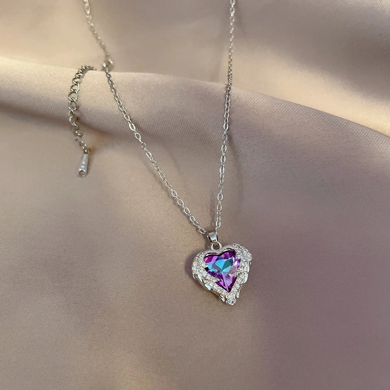 Heart Crystal Pendant Necklace – Stainless Steel Chain Pendant Necklace Nixie