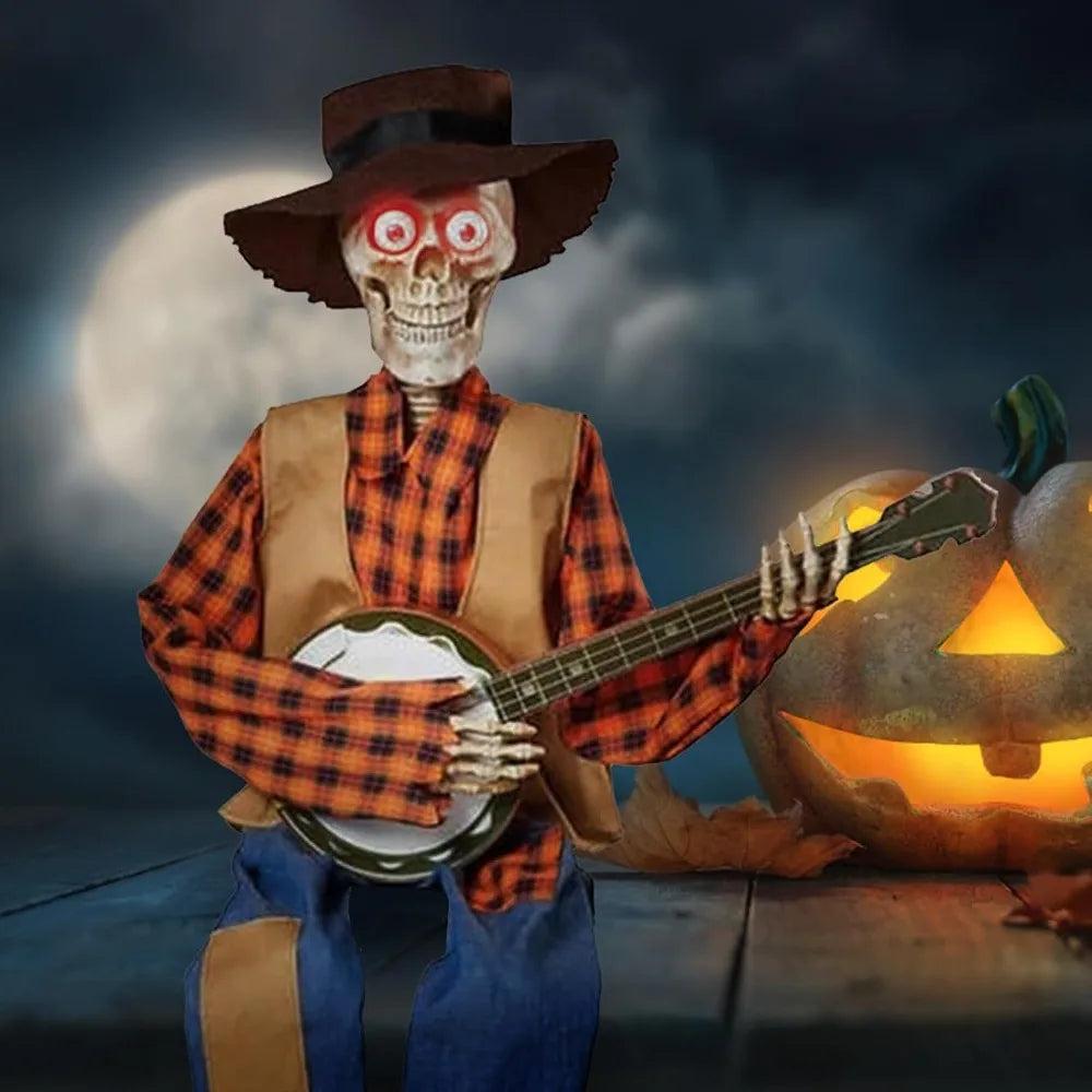 Dueling Banjo Skeletons Glowing Halloween Figurine Decor Halloween Skeleton Figurine Nixie