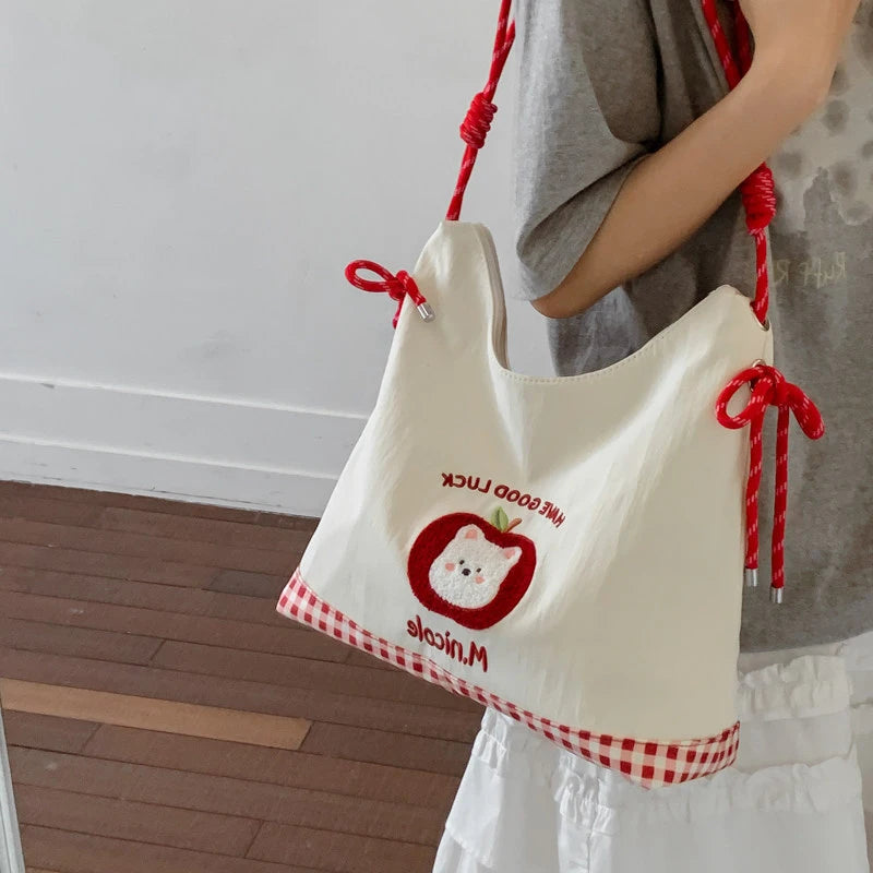 Korean Minimalist Embroidered Tote Bag – Large Crossbody for Women Embroidered Tote Bag Nixie