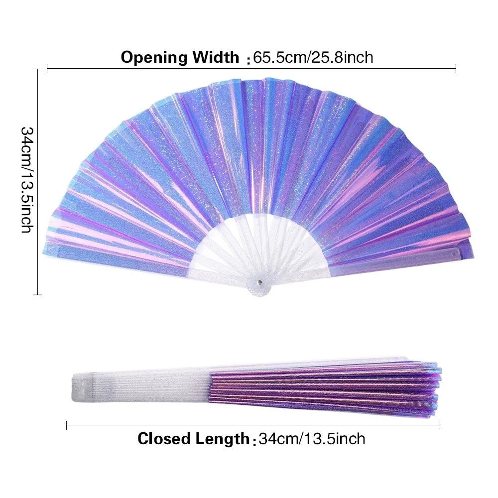 Holographic Folding Fan Large Iridescent Handheld Fan Stage Prop Holographic Folding Fan Nixie Purple
