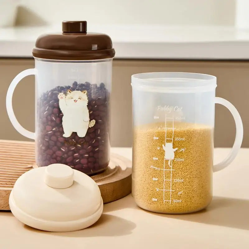 500ml BPA-Free Clear Cat Mug – Leakproof Lid & Volume Marks