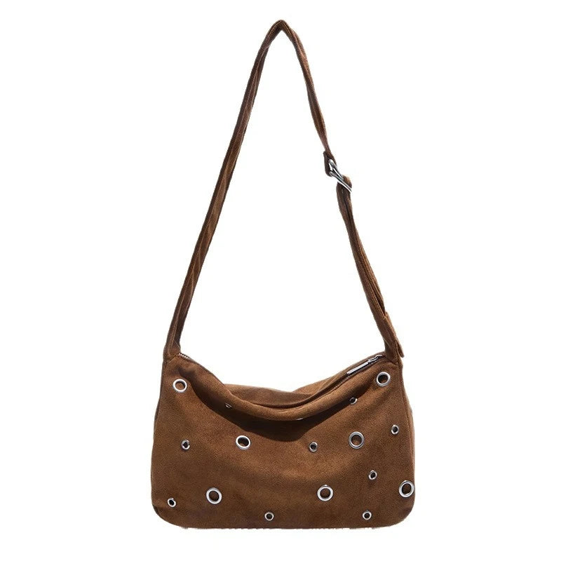 Women's Rivet Frosted Faux Suede Crossbody Shoulder Bag