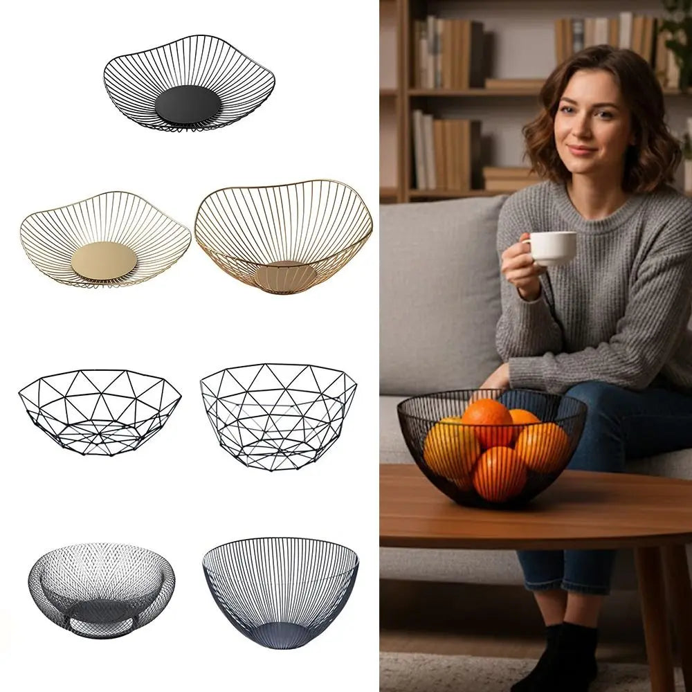 Black Gold Iron Fruit Basket – Multi-Size Kitchen Storage