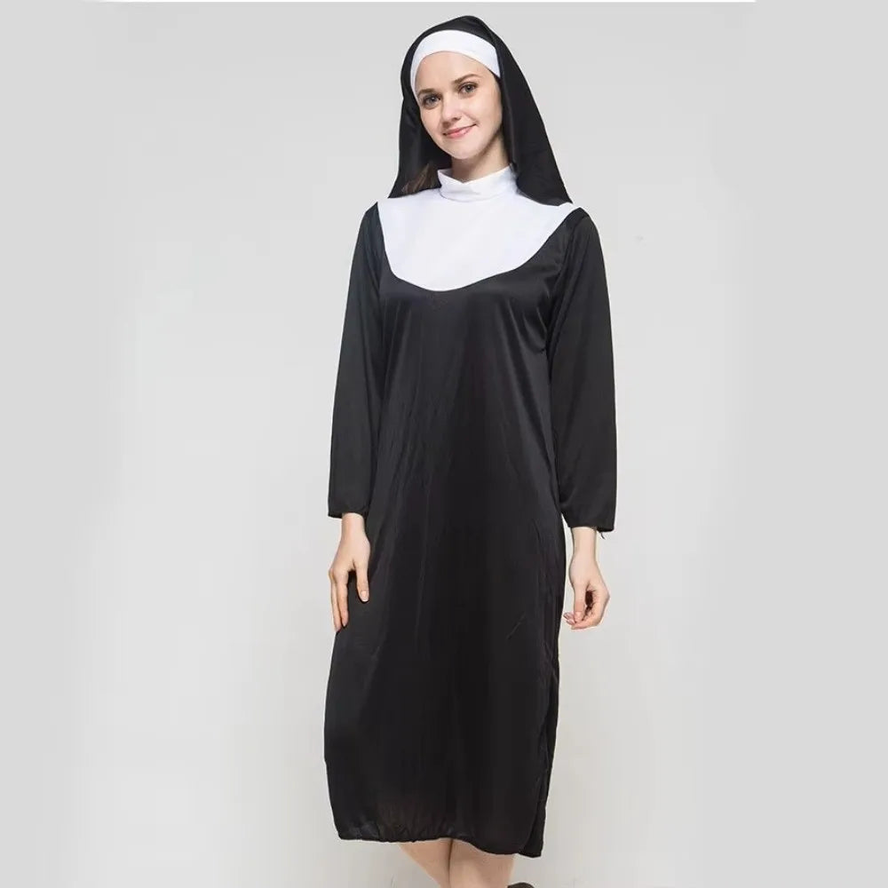 Adult Priest & Nun Cosplay Costume – Unisex Black Robe Set Cosplay Costume Set Nixie