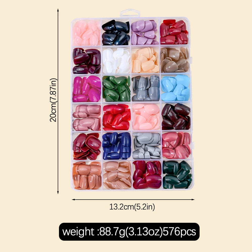 576pcs Press On Fake Nails Mixed Shapes Colorful Full Cover Tips Press On Nail Tips Nixie
