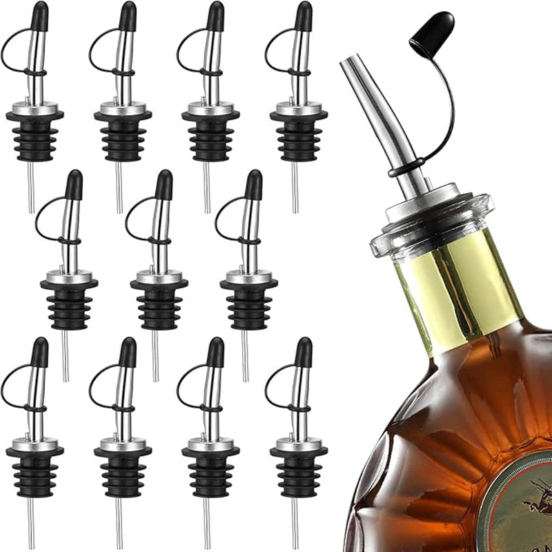 12-Pack Stainless Steel Bottle Pourers with Caps | Bar & Kitchen Bottle Pour Spouts Nixie