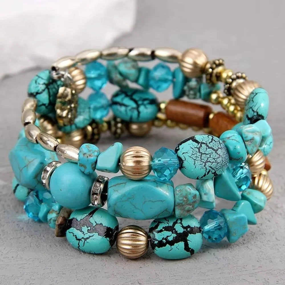 Resin Stone Multilayer Charm Bracelets – Handmade Beaded Bangles