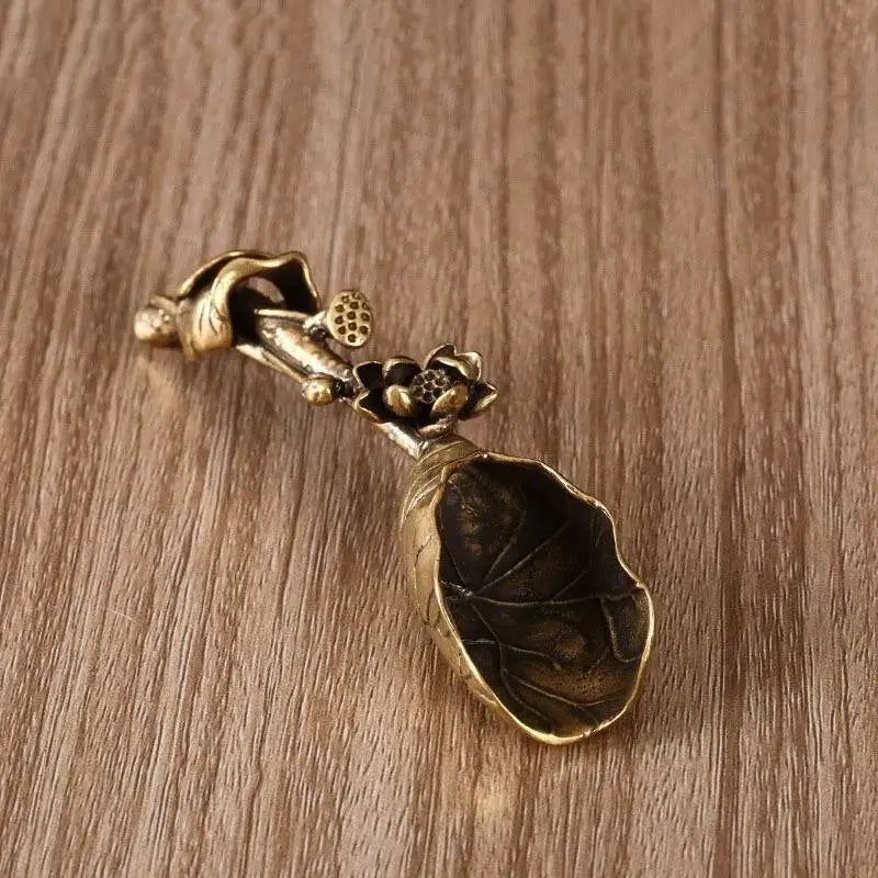 Brass Tea Scoop Shovel – Vintage Lotus & Bamboo Pattern Tea Scoop Utensil Nixie C
