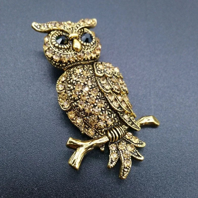 Vintage Owl Brooch Pin | Shiny Zircon Unisex Bird Jewelry Fashion Brooch Pin Nixie
