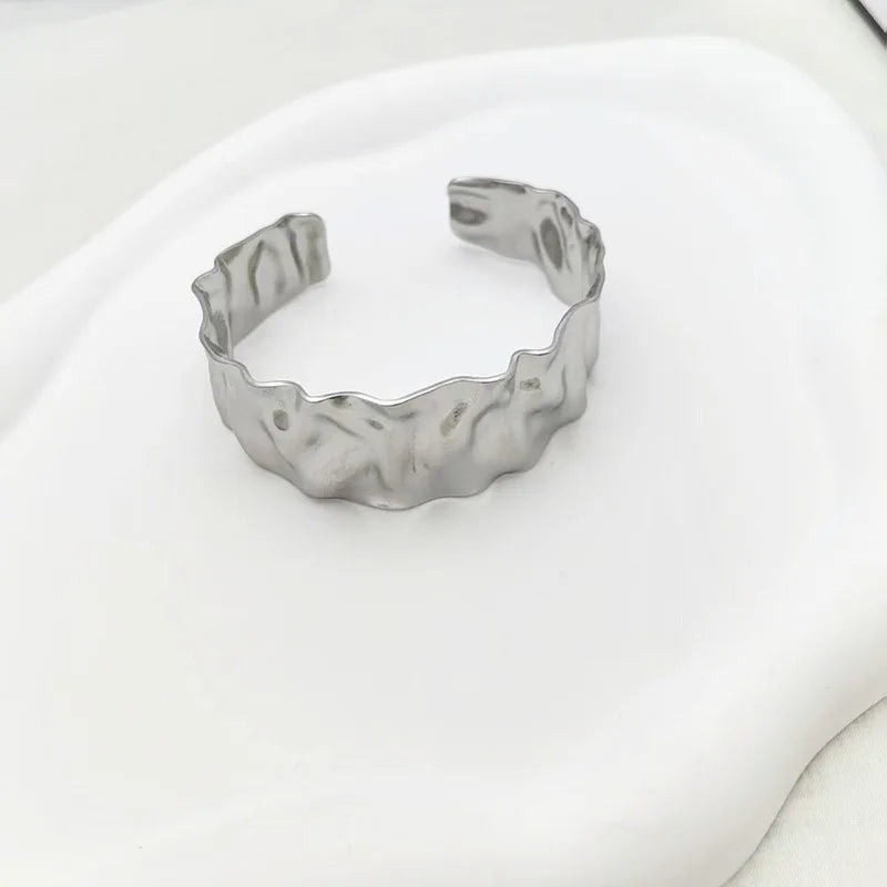 Stainless Steel Hammered Cuff Bracelet – Wide Statement Bangle