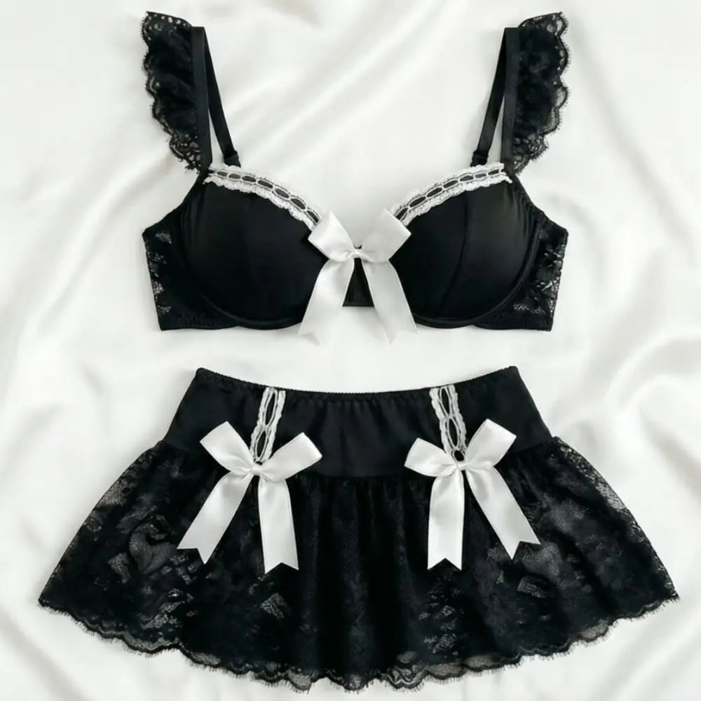 Lace Lingerie Set – Sheer Backless Mini Skirt & Bra Pajama Set Lace Lingerie Set Nixie