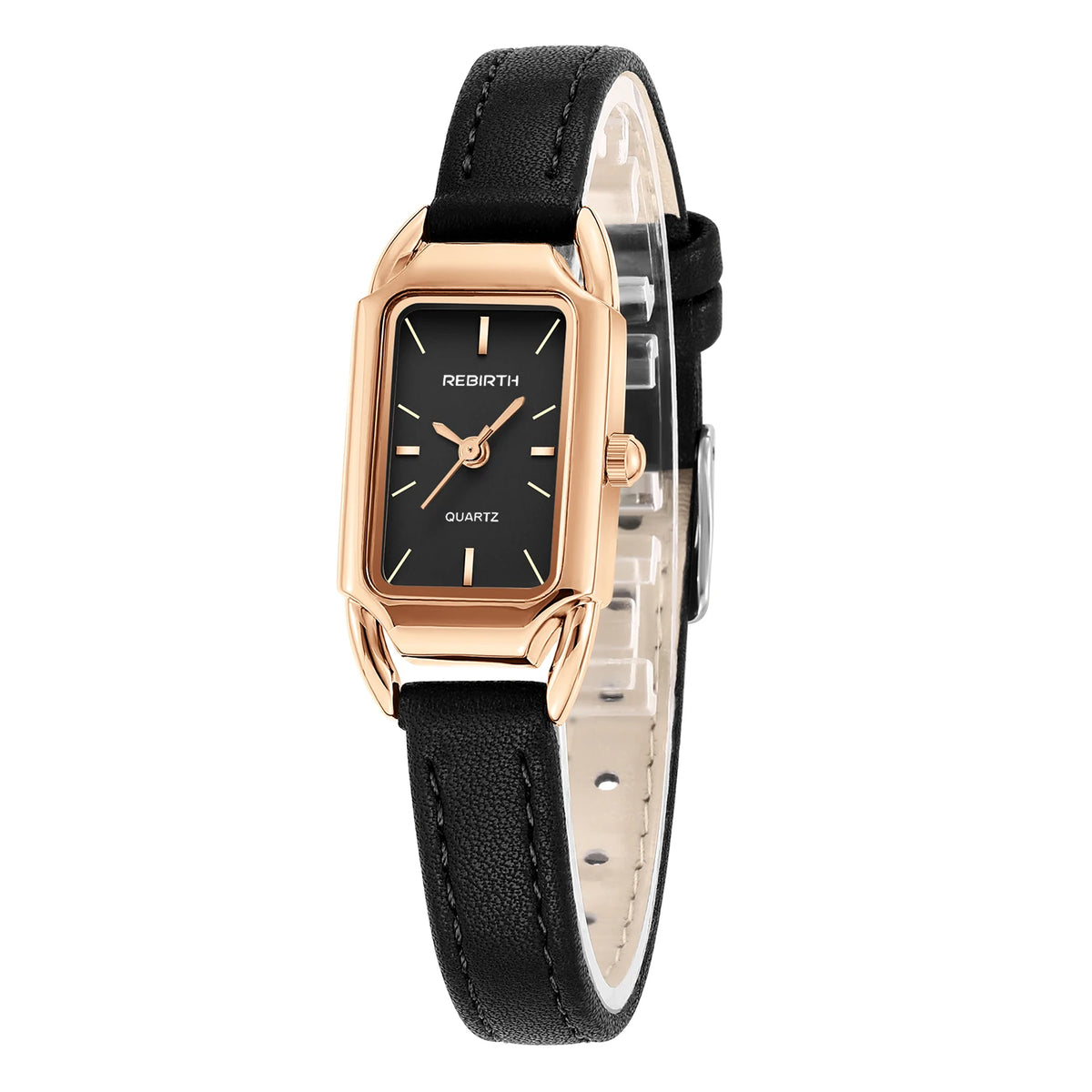 REBIRTH Women's Retro Leather Strap Quartz Watch | Rectangle Dial Women's Quartz Watch Nixie Rose