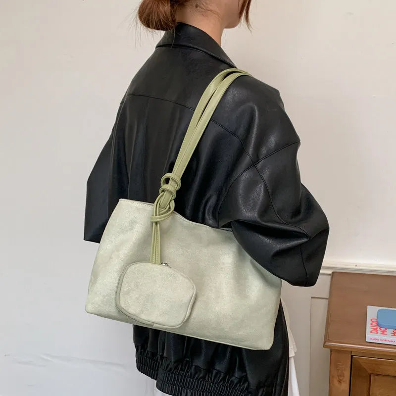 Nixie Vintage Suede Large Tote & Shoulder Bag for Women Suede Tote Handbag Nixie Light green