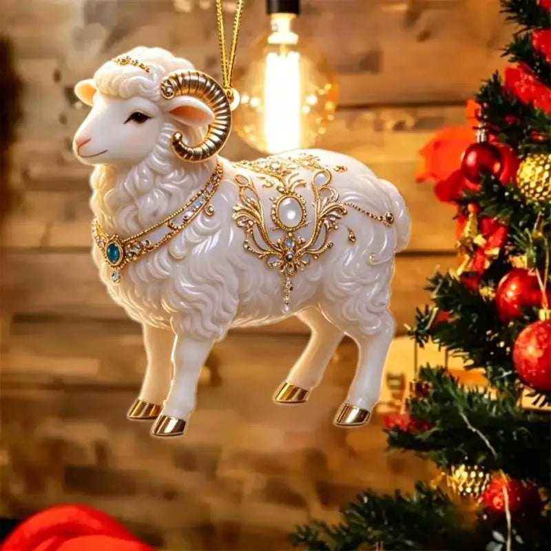 Acrylic Chinese Zodiac Goat Ornament – Red Gold Festive Decor