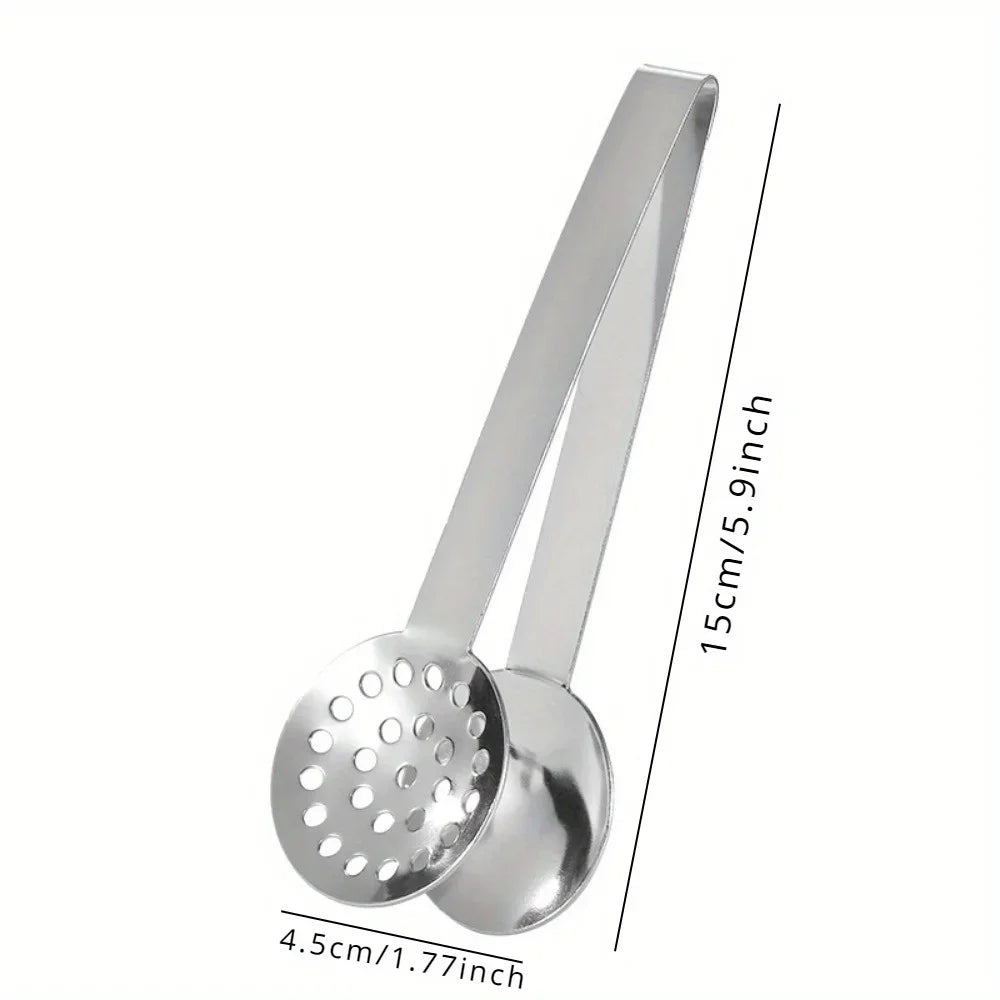 Stainless Steel Tea Bag Squeezer Tongs & Holder Clip Spoon