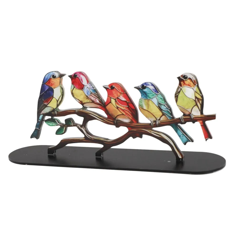 Colorful Acrylic Bird Figurines with Base | Decorative Statues Bird Figurine Set Nixie 5 birds
