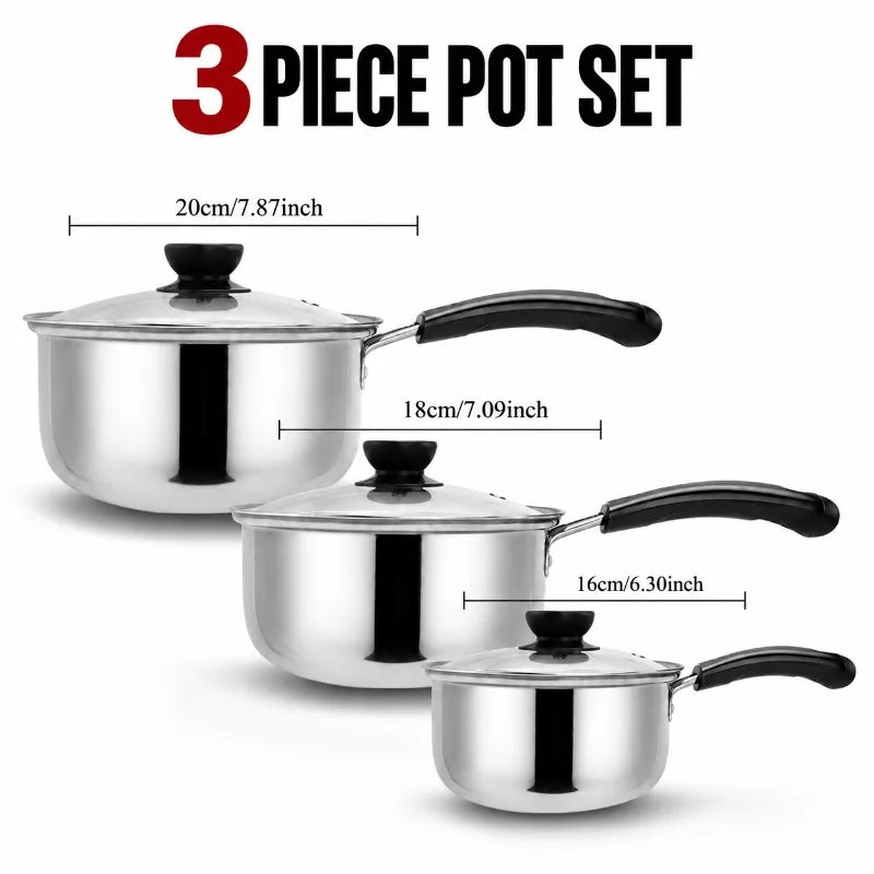 3-Piece Stainless Steel Non-Stick Pot Set with Glass Lids Cookware Pot Set Nixie 3 pcs