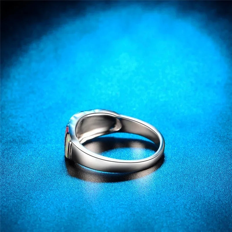Women's Simulated Opal Silver Ring – Colorful Sizes 6–10