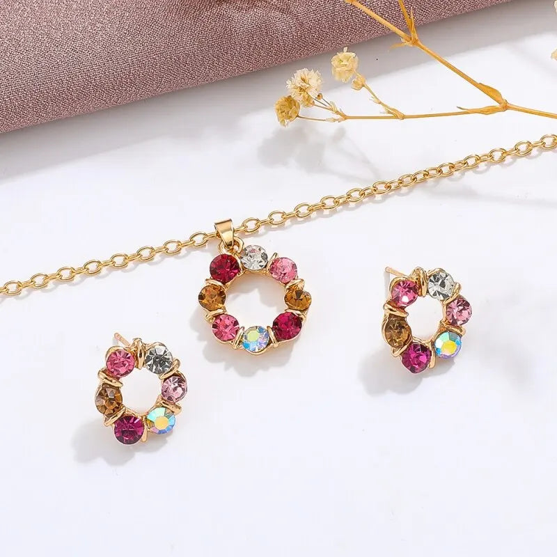 3-Piece Gold Circle Necklace & Earrings Set for Women Jewelry Set Nixie