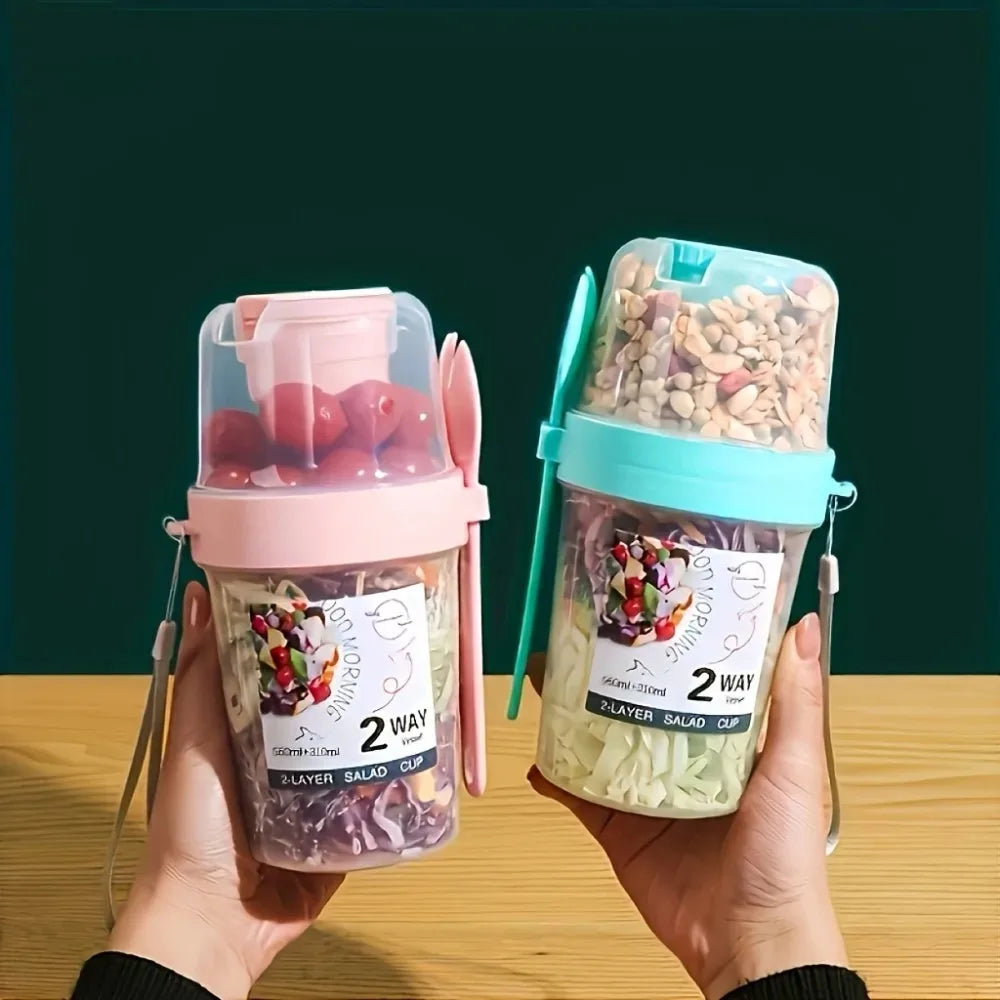 Double Layer Salad Cup Leakproof Portable Breakfast Container