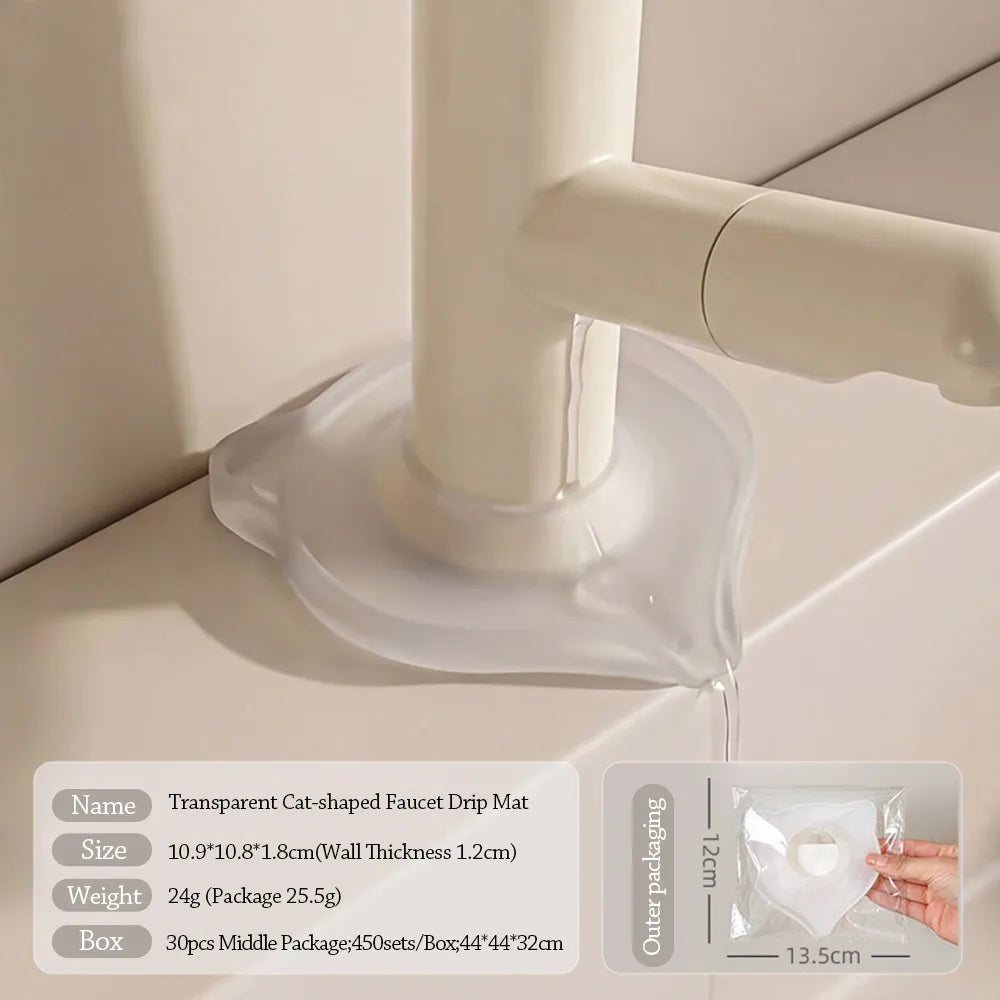 Cat-Shaped Silicone Drain Mat – Faucet Drip Tray for Sink Silicone Drain Mat Nixie Transparent