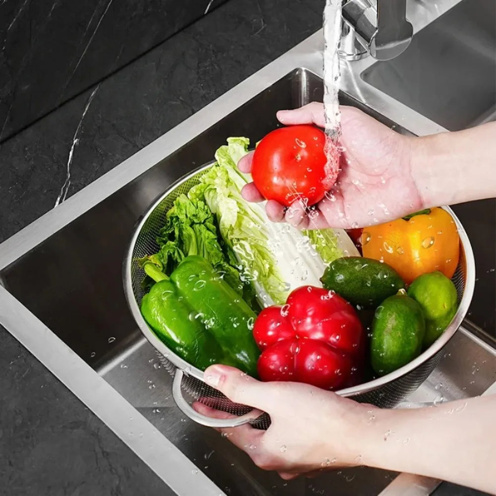 Stainless Steel Colander Bowl Double Handles | Fruit & Veg Strainer Colander Strainer Bowl Nixie