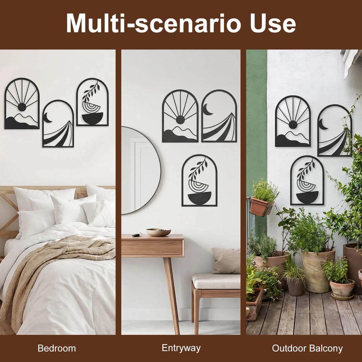 Boho Metal Wall Art 3-Piece Black Minimalist Sculpture Set Metal Wall Art Nixie