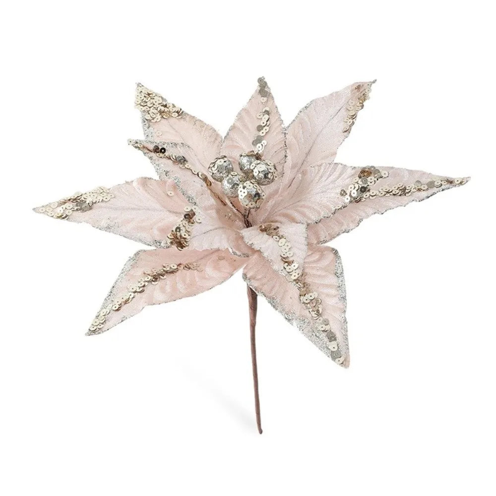 Large Glitter Artificial Poinsettia Christmas Flower Decoration Christmas Flower Decor Nixie