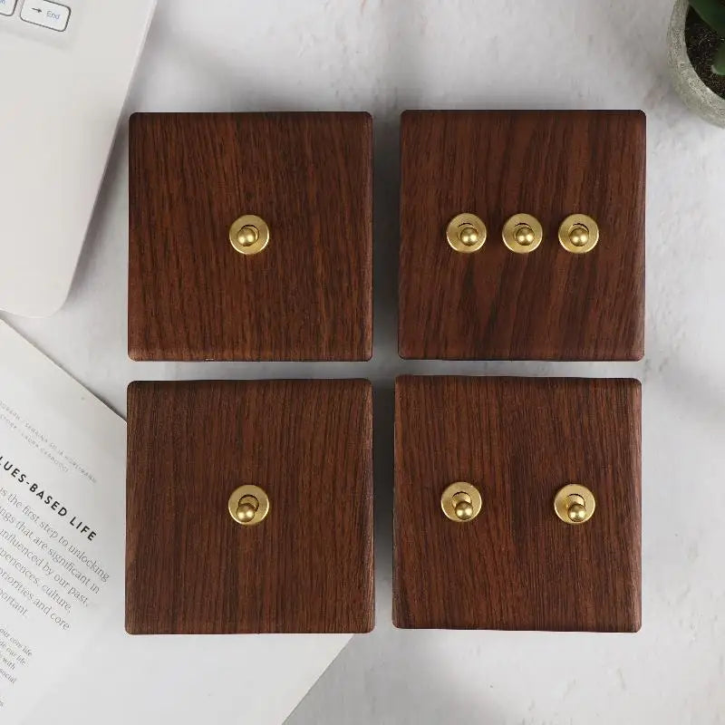 Retro Wood Grain Wall Switch Panel | LED Dimmer Toggle Wall Switch Panel Nixie