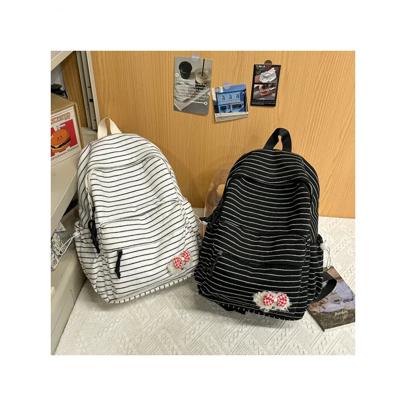 Korean Striped Large-Capacity Backpack | Cute Unisex School Bag Striped School Backpack Nixie