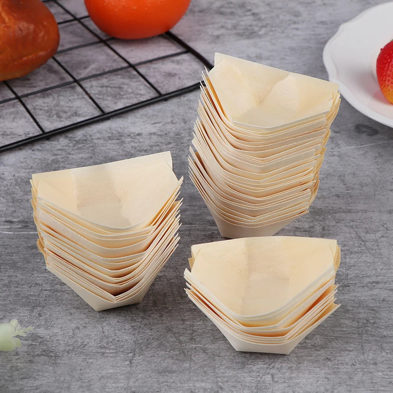 50Pcs Disposable Wood Sushi Boat Plates & Serving Trays Disposable Serving Trays Nixie