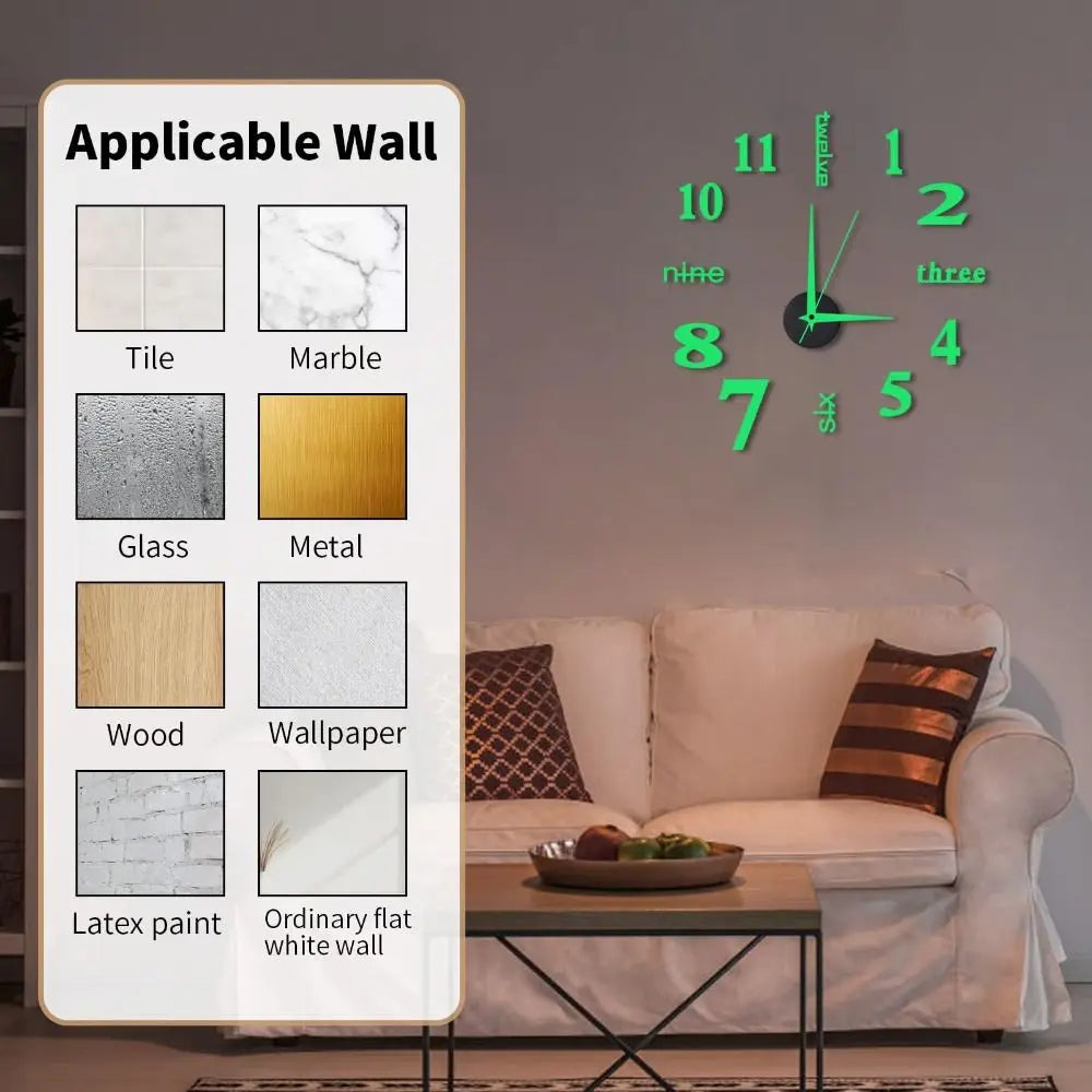 DIY Frameless Acrylic Wall Clock Modern Night Light Home Decor