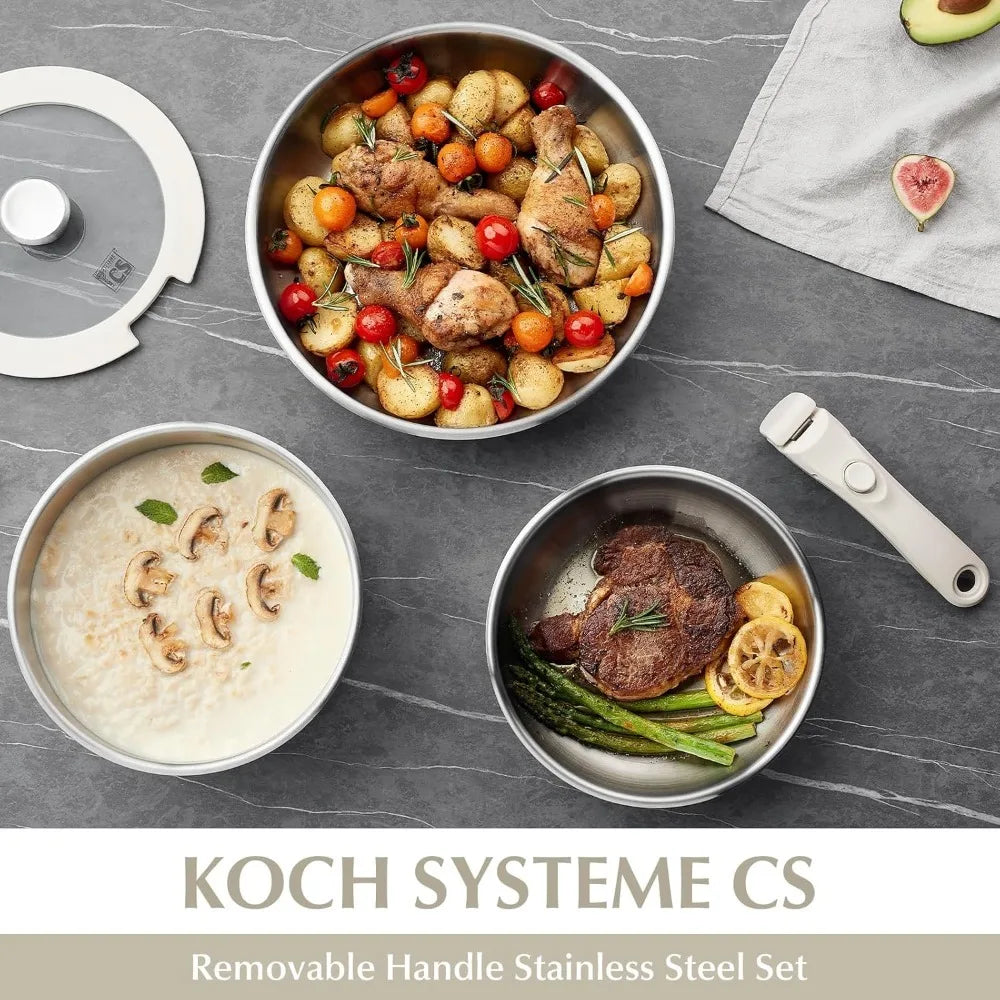 KOCH SYSTEME CS 7-Piece SS Cookware Set – Detachable Handle Cookware Set Nixie
