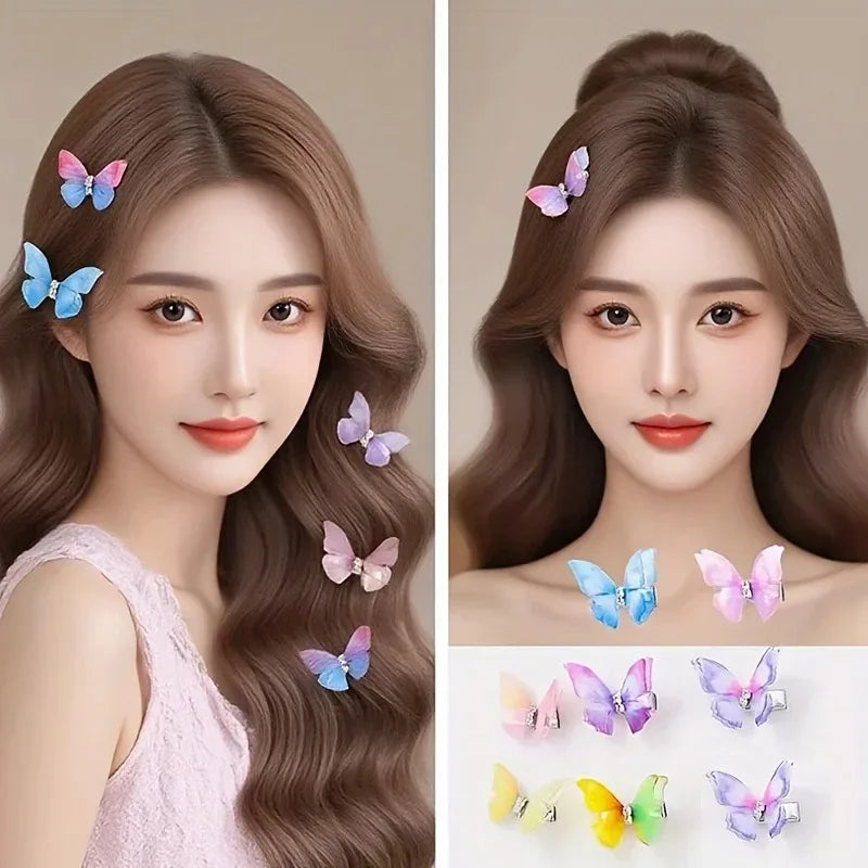 Gradient Butterfly Hair Clips Set 8 or 12 Pcs | Double Layer Butterfly Hair Clips Nixie
