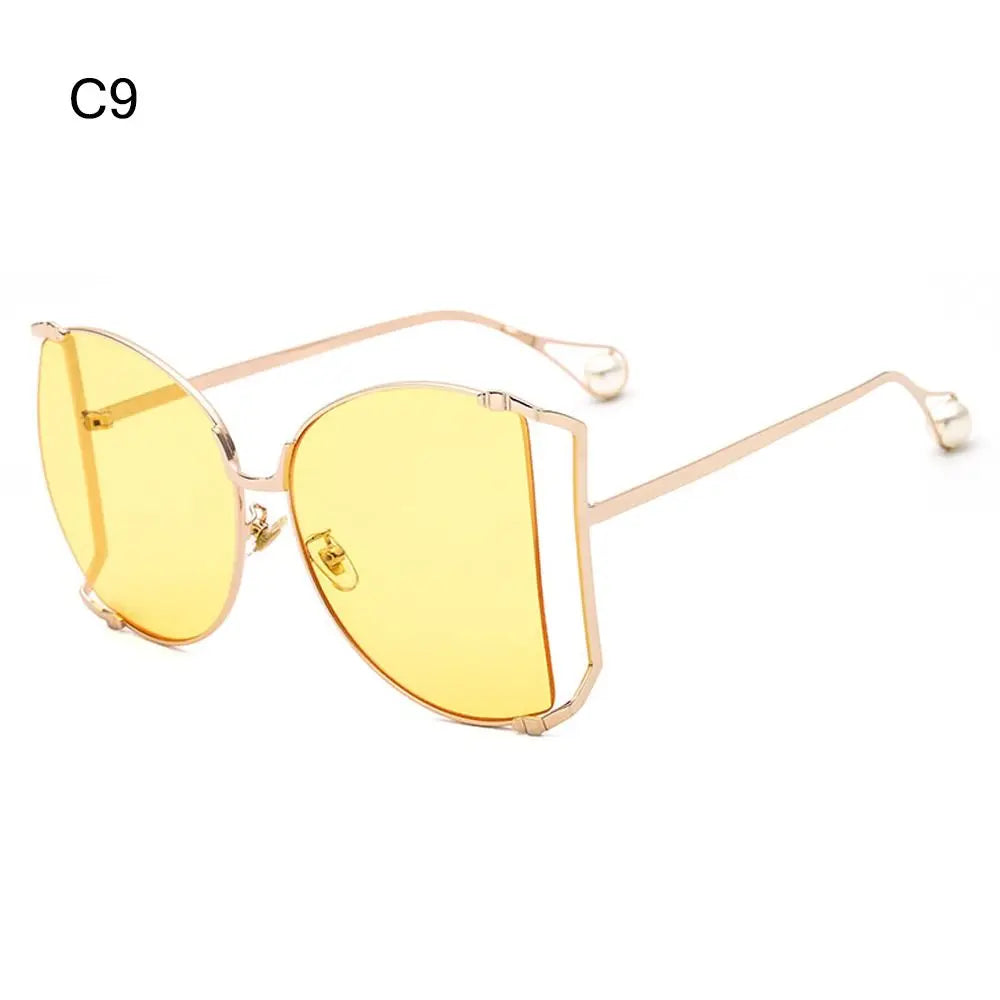 Oversized UV400 Sunglasses – Colorful Metal Hollow Pearl Women Oversized Sunglasses Nixie C9