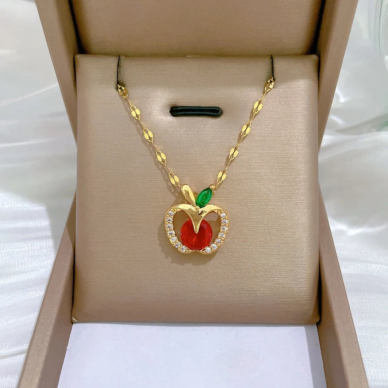 Red Apple Pendant Necklace Gold Stainless Steel Choker Women Pendant Necklace Nixie