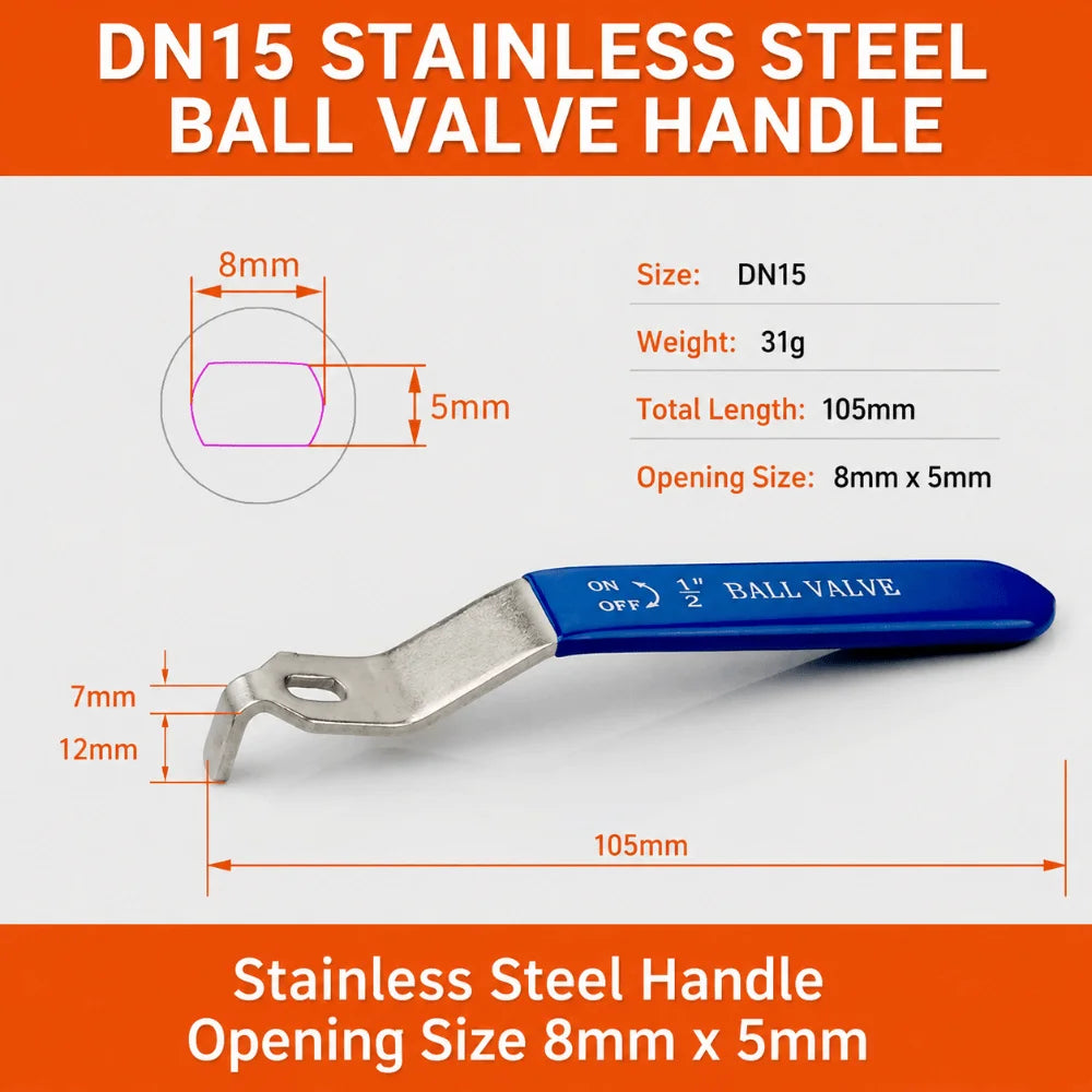 Stainless Steel Ball Valve Lever Handle DN15–DN50 | 6 Sizes Valve Lever Handle Nixie 1-2-