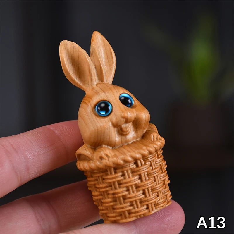 Wood Carved Easter Bunny Figurine – Cute Rabbit Ornament & Gift Wooden Rabbit Figurine Nixie A13