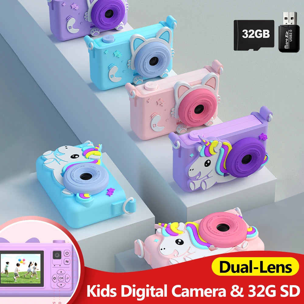 Unicorn Kids Camera 1080P HD Dual Lens Digital Camera Ages 3–12