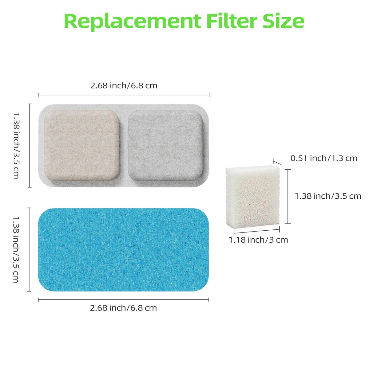 Oneisall 2.2L Cat Fountain Replacement Filters & Sponge Set Pet Fountain Filter Nixie