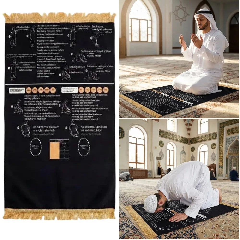 Foldable Educational Prayer Mat – Bilingual Visual Guide, Non-Slip Educational Prayer Mat Nixie