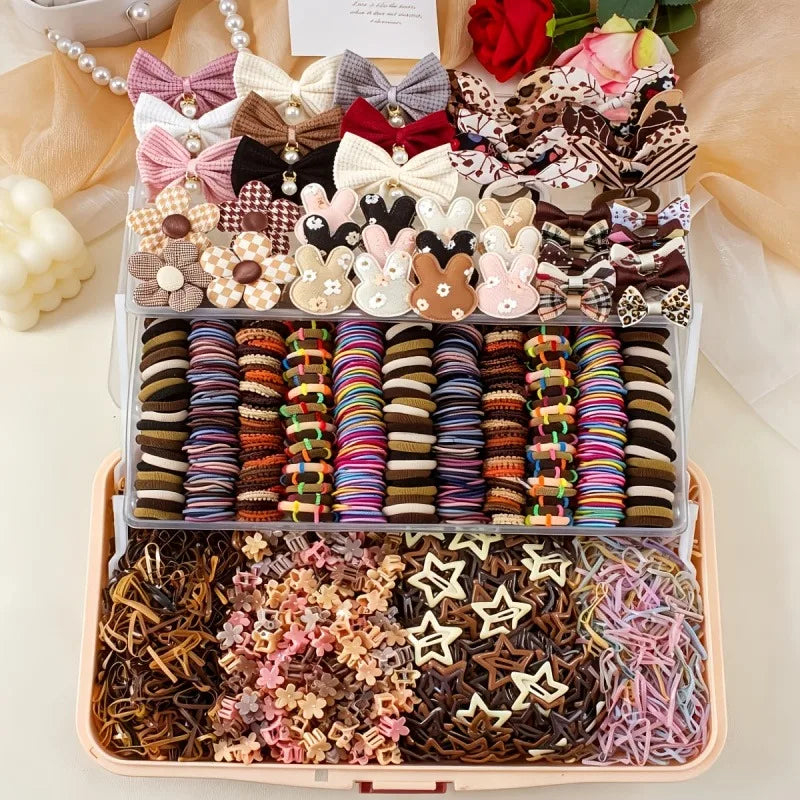 170-Pc Girls Elastic Hair Bands Set – Leopard & Caramel Colors Girls Hair Accessories Nixie