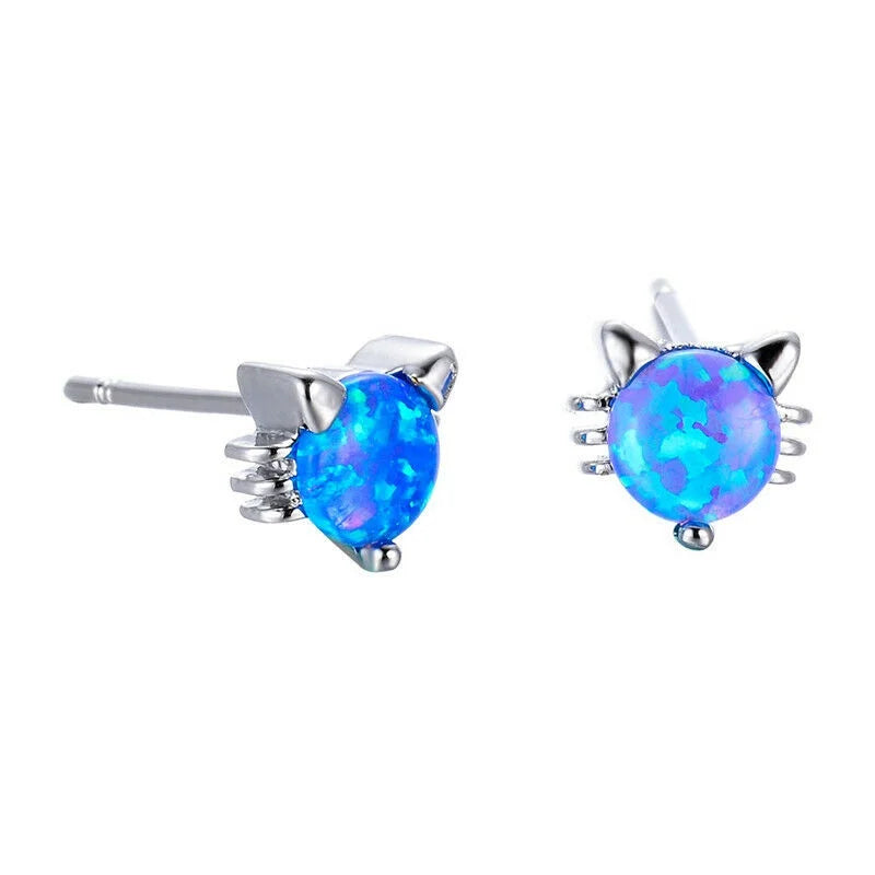 Opal Charm Drop Stud Earrings – Rhinestone Glass Accent Drop Stud Earrings Nixie Blue