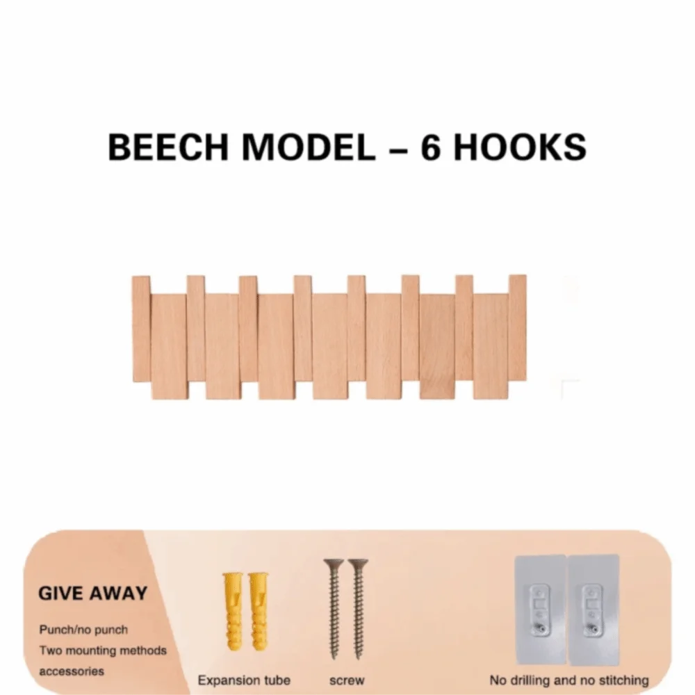 Wall Mounted Wood Coat Rack with 8 Piano Key Hooks