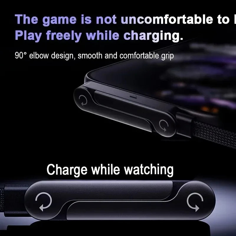 240W 180° Elbow Fast Charging Cable + Foldable Phone Holder Stand USB-C Charging Cable Nixie