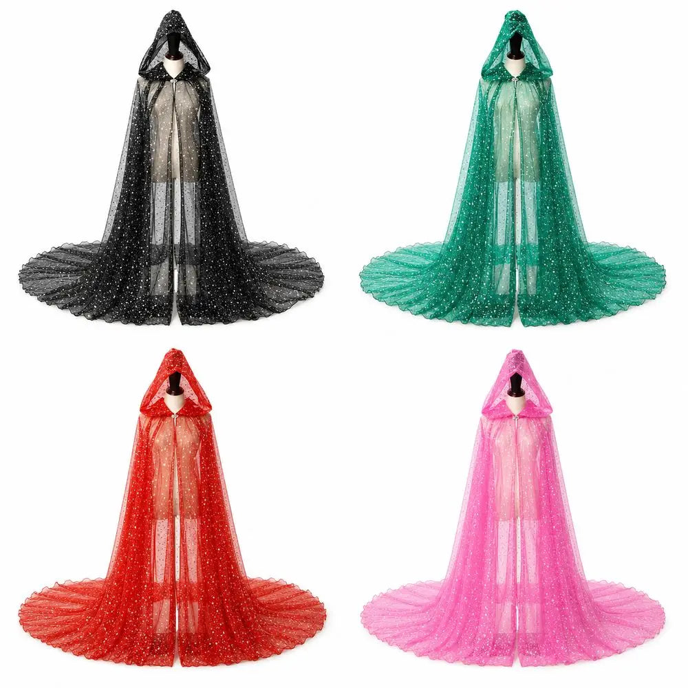 Glitter Halloween Hooded Cloak – Lace-Up Cosplay Cape Halloween Costume Cape Nixie