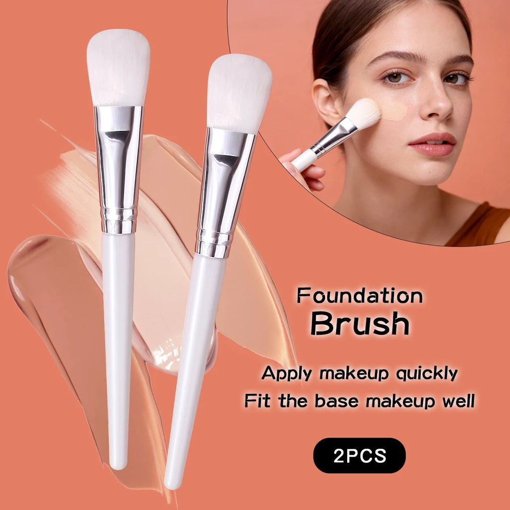 2PCS Soft Bristle Foundation Brushes – Streak-Free Face Brush Set Makeup Brush Set Nixie WHITE